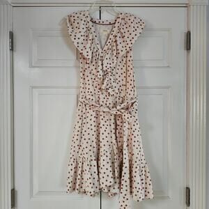 Maeve Anthropologie brown polka dot cream ruffled tie sleeveless dress sz L